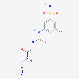 molecular formula C11H12FN5O4S B2383998 N-(Cyanomethyl)-2-[(3-fluoro-5-sulfamoylphenyl)carbamoylamino]acetamide CAS No. 2248881-36-7