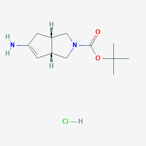 molecular formula C12H21ClN2O2 B2384012 cis-tert-Butyl 5-amino-3,3a,6,6a-tetrahydrocyclopenta[c]pyrrole-2(1H)-carboxylate hydrochloride CAS No. 1630906-64-7