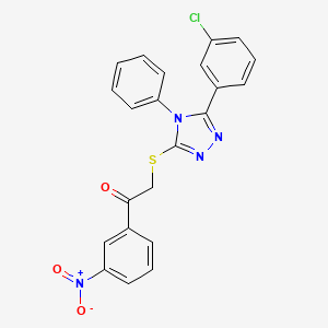 molecular formula C22H15ClN4O3S B2384019 2-((5-(3-chlorophenyl)-4-phenyl-4H-1,2,4-triazol-3-yl)thio)-1-(3-nitrophenyl)ethanone CAS No. 325694-42-6