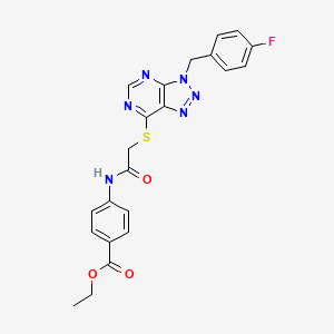 molecular formula C22H19FN6O3S B2384021 ethyl 4-(2-((3-(4-fluorobenzyl)-3H-[1,2,3]triazolo[4,5-d]pyrimidin-7-yl)thio)acetamido)benzoate CAS No. 863457-91-4