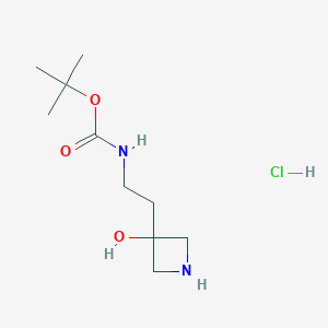 molecular formula C10H21ClN2O3 B2384022 Tert-butyl N-[2-(3-hydroxyazetidin-3-yl)ethyl]carbamate;hydrochloride CAS No. 2413878-34-7