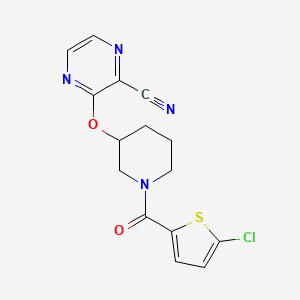 molecular formula C15H13ClN4O2S B2384023 3-((1-(5-Chlorothiophene-2-carbonyl)piperidin-3-yl)oxy)pyrazine-2-carbonitrile CAS No. 2034478-76-5