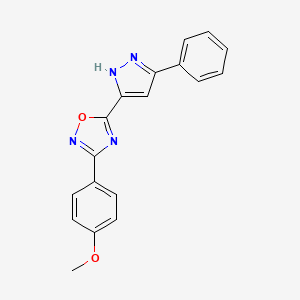 molecular formula C18H14N4O2 B2384024 3-(4-methoxyphenyl)-5-(3-phenyl-1H-pyrazol-5-yl)-1,2,4-oxadiazole CAS No. 1106780-80-6