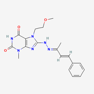 molecular formula C19H22N6O3 B2384030 7-(2-methoxyethyl)-3-methyl-8-[(2E)-2-[(E)-4-phenylbut-3-en-2-ylidene]hydrazinyl]purine-2,6-dione CAS No. 333769-26-9