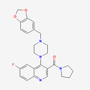 molecular formula C26H27FN4O3 B2384053 {4-[4-(1,3-Benzodioxol-5-ylmethyl)piperazin-1-yl]-6-fluoroquinolin-3-yl}(pyrrolidin-1-yl)methanone CAS No. 1326844-84-1