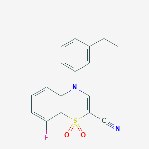 molecular formula C18H15FN2O2S B2384057 8-氟-4-(3-异丙苯基)-4H-1,4-苯并噻嗪-2-腈 1,1-二氧化物 CAS No. 1207018-35-6