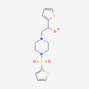 molecular formula C14H18N2O3S3 B2384065 1-(Thiophen-2-yl)-2-(4-(thiophen-2-ylsulfonyl)piperazin-1-yl)ethanol CAS No. 1421530-52-0