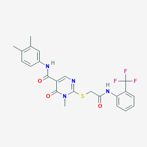 molecular formula C23H21F3N4O3S B2384075 N-(3,4-二甲苯基)-1-甲基-6-氧代-2-((2-氧代-2-((2-(三氟甲基)苯基)氨基)乙基)硫代)-1,6-二氢嘧啶-5-甲酰胺 CAS No. 878064-74-5
