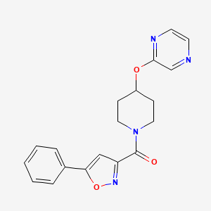 molecular formula C19H18N4O3 B2384081 (5-Phenylisoxazol-3-yl)(4-(pyrazin-2-yloxy)piperidin-1-yl)methanone CAS No. 1448046-54-5