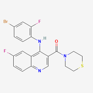 molecular formula C20H16BrF2N3OS B2384087 (4-((4-溴-2-氟苯基)氨基)-6-氟喹啉-3-基)(硫代吗啉)甲酮 CAS No. 1358886-49-3
