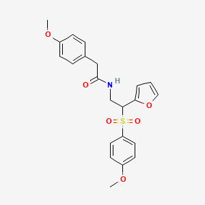 molecular formula C22H23NO6S B2384094 N-(2-(呋喃-2-基)-2-((4-甲氧苯基)磺酰)乙基)-2-(4-甲氧苯基)乙酰胺 CAS No. 946264-76-2