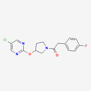 molecular formula C16H15ClFN3O2 B2384097 1-(3-((5-Chloropyrimidin-2-yl)oxy)pyrrolidin-1-yl)-2-(4-fluorophenyl)ethanone CAS No. 2034299-66-4