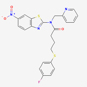 molecular formula C23H19FN4O3S2 B2384101 4-((4-氟苯基)硫代)-N-(6-硝基苯并[d]噻唑-2-基)-N-(吡啶-2-基甲基)丁酰胺 CAS No. 941966-73-0
