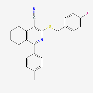 molecular formula C24H21FN2S B2384109 3-[(4-Fluorobenzyl)sulfanyl]-1-(4-methylphenyl)-5,6,7,8-tetrahydro-4-isoquinolinecarbonitrile CAS No. 691868-94-7