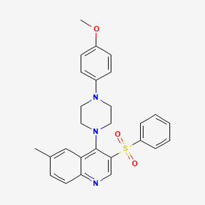 molecular formula C27H27N3O3S B2384118 3-(Benzenesulfonyl)-4-[4-(4-methoxyphenyl)piperazin-1-yl]-6-methylquinoline CAS No. 866843-27-8