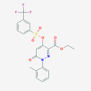 molecular formula C21H17F3N2O6S B2384121 Ethyl 6-oxo-1-(o-tolyl)-4-(((3-(trifluoromethyl)phenyl)sulfonyl)oxy)-1,6-dihydropyridazine-3-carboxylate CAS No. 899991-91-4