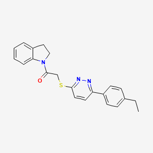 molecular formula C22H21N3OS B2384143 2-((6-(4-Ethylphenyl)pyridazin-3-yl)thio)-1-(indolin-1-yl)ethanone CAS No. 896046-03-0