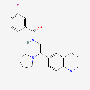 molecular formula C23H28FN3O B2384151 3-fluoro-N-(2-(1-methyl-1,2,3,4-tetrahydroquinolin-6-yl)-2-(pyrrolidin-1-yl)ethyl)benzamide CAS No. 922112-76-3