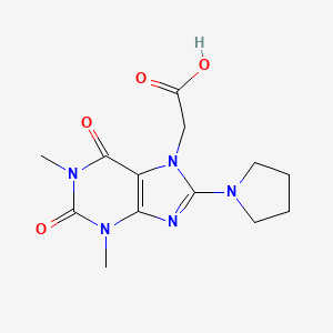 molecular formula C13H17N5O4 B2384172 2-(1,3-dimethyl-2,6-dioxo-8-(pyrrolidin-1-yl)-2,3-dihydro-1H-purin-7(6H)-yl)acetic acid CAS No. 1021125-84-7