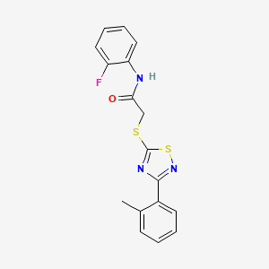 molecular formula C17H14FN3OS2 B2384184 N-(2-fluorophenyl)-2-((3-(o-tolyl)-1,2,4-thiadiazol-5-yl)thio)acetamide CAS No. 864918-51-4