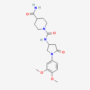 molecular formula C19H26N4O5 B2384185 N1-(1-(3,4-dimethoxyphenyl)-5-oxopyrrolidin-3-yl)piperidine-1,4-dicarboxamide CAS No. 894022-22-1