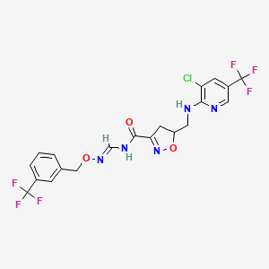 molecular formula C20H16ClF6N5O3 B2384196 5-({[3-chloro-5-(trifluoromethyl)-2-pyridinyl]amino}methyl)-N-[({[3-(trifluoromethyl)benzyl]oxy}amino)methylene]-4,5-dihydro-3-isoxazolecarboxamide CAS No. 321432-34-2
