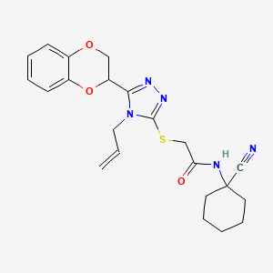 molecular formula C22H25N5O3S B2384198 N-(1-Cyanocyclohexyl)-2-[[5-(2,3-dihydro-1,4-benzodioxin-3-yl)-4-prop-2-enyl-1,2,4-triazol-3-yl]sulfanyl]acetamide CAS No. 1089591-85-4