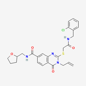 2-[2-[(2-chlorophenyl)methylamino]-2-oxoethyl]sulfanyl-4-oxo-N-(oxolan-2-ylmethyl)-3-prop-2-enylquinazoline-7-carboxamide