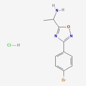 molecular formula C10H11BrClN3O B2384227 1-[3-(4-Bromophenyl)-1,2,4-oxadiazol-5-yl]ethan-1-amine hydrochloride CAS No. 1394041-36-1
