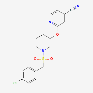 molecular formula C18H18ClN3O3S B2384241 2-((1-((4-Chlorobenzyl)sulfonyl)piperidin-3-yl)oxy)isonicotinonitrile CAS No. 2034618-49-8