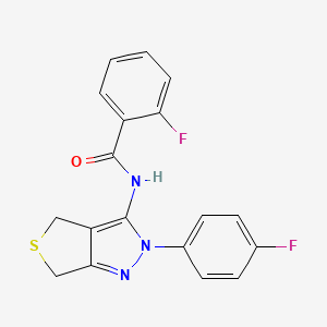 molecular formula C18H13F2N3OS B2384243 2-fluoro-N-(2-(4-fluorophenyl)-4,6-dihydro-2H-thieno[3,4-c]pyrazol-3-yl)benzamide CAS No. 450342-92-4