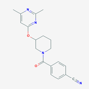 molecular formula C19H20N4O2 B2384255 4-(3-((2,6-Dimethylpyrimidin-4-yl)oxy)piperidine-1-carbonyl)benzonitrile CAS No. 2034332-89-1