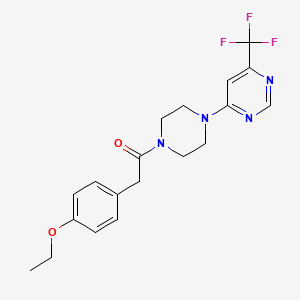 molecular formula C19H21F3N4O2 B2384261 2-(4-Ethoxyphenyl)-1-(4-(6-(trifluoromethyl)pyrimidin-4-yl)piperazin-1-yl)ethanone CAS No. 2034263-89-1