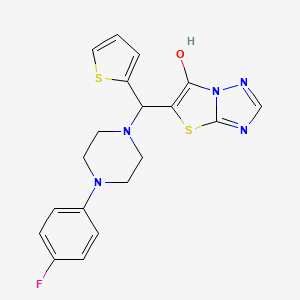 molecular formula C19H18FN5OS2 B2384273 5-[[4-(4-Fluorophenyl)piperazin-1-yl]-thiophen-2-ylmethyl]-[1,3]thiazolo[3,2-b][1,2,4]triazol-6-ol CAS No. 868221-02-7