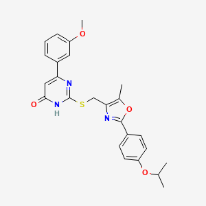 molecular formula C25H25N3O4S B2384276 2-(((2-(4-Isopropoxyphenyl)-5-methyloxazol-4-yl)methyl)thio)-6-(3-methoxyphenyl)pyrimidin-4-ol CAS No. 1224003-75-1