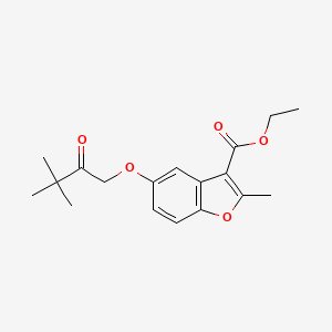 molecular formula C18H22O5 B2384296 Ethyl 5-(3,3-dimethyl-2-oxobutoxy)-2-methyl-1-benzofuran-3-carboxylate CAS No. 308298-03-5