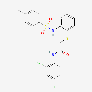 molecular formula C21H18Cl2N2O3S2 B2384305 N-(2,4-dichlorophenyl)-2-[(2-{[(4-methylphenyl)sulfonyl]amino}phenyl)sulfanyl]acetamide CAS No. 477869-04-8