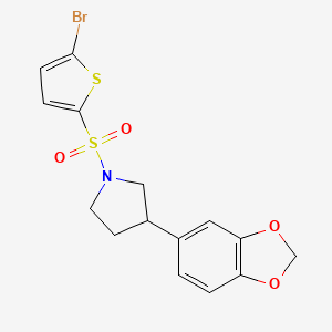 molecular formula C15H14BrNO4S2 B2384310 3-(Benzo[d][1,3]dioxol-5-yl)-1-((5-bromothiophen-2-yl)sulfonyl)pyrrolidine CAS No. 2034488-21-4