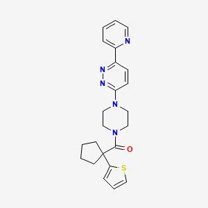 molecular formula C23H25N5OS B2384347 (4-(6-(Pyridin-2-yl)pyridazin-3-yl)piperazin-1-yl)(1-(thiophen-2-yl)cyclopentyl)methanone CAS No. 1257549-61-3
