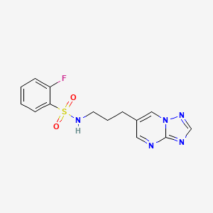 molecular formula C14H14FN5O2S B2384352 N-(3-([1,2,4]triazolo[1,5-a]pyrimidin-6-yl)propyl)-2-fluorobenzenesulfonamide CAS No. 2034525-49-8
