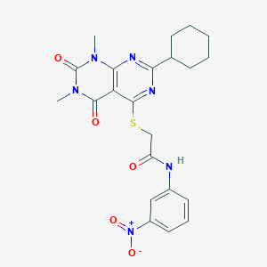 molecular formula C22H24N6O5S B2384363 2-((2-cyclohexyl-6,8-dimethyl-5,7-dioxo-5,6,7,8-tetrahydropyrimido[4,5-d]pyrimidin-4-yl)thio)-N-(3-nitrophenyl)acetamide CAS No. 893914-67-5