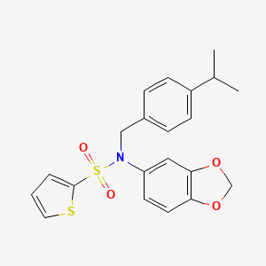 molecular formula C21H21NO4S2 B2384368 N-(1,3-苯并二氧杂环-5-基)-N-[(4-丙-2-基苯基)甲基]噻吩-2-磺酰胺 CAS No. 1024523-12-3