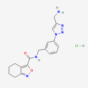 molecular formula C18H21ClN6O2 B2384373 N-[[3-[4-(Aminomethyl)triazol-1-yl]phenyl]methyl]-4,5,6,7-tetrahydro-2,1-benzoxazole-3-carboxamide;hydrochloride CAS No. 2418681-40-8