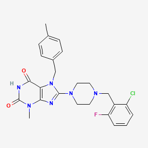 molecular formula C25H26ClFN6O2 B2384385 8-{4-[(6-Chloro-2-fluorophenyl)methyl]piperazinyl}-3-methyl-7-[(4-methylphenyl)methyl]-1,3,7-trihydropurine-2,6-dione CAS No. 886908-66-3