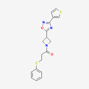 molecular formula C18H17N3O2S2 B2384409 3-(苯硫基)-1-(3-(3-(噻吩-3-基)-1,2,4-恶二唑-5-基)氮杂环丁-1-基)丙-1-酮 CAS No. 1396806-29-3
