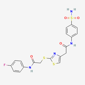 molecular formula C19H17FN4O4S3 B2384420 N-(4-氟苯基)-2-((4-(2-氧代-2-((4-磺酰胺苯基)氨基)乙基)噻唑-2-基)硫)乙酰胺 CAS No. 941921-86-4