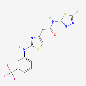 molecular formula C15H12F3N5OS2 B2384433 N-(5-甲基-1,3,4-噻二唑-2-基)-2-(2-((3-(三氟甲基)苯基)氨基)噻唑-4-基)乙酰胺 CAS No. 1105231-39-7