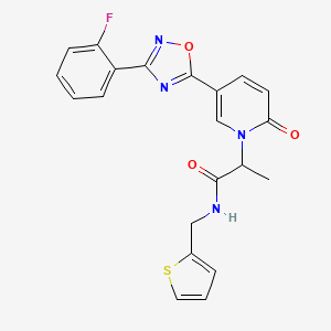molecular formula C21H17FN4O3S B2384438 2-[5-[3-(2-fluorophenyl)-1,2,4-oxadiazol-5-yl]-2-oxopyridin-1(2H)-yl]-N-(2-thienylmethyl)propanamide CAS No. 1396559-92-4