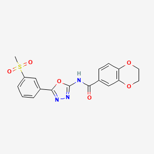 molecular formula C18H15N3O6S B2384477 N-[5-(3-methylsulfonylphenyl)-1,3,4-oxadiazol-2-yl]-2,3-dihydro-1,4-benzodioxine-6-carboxamide CAS No. 886930-39-8