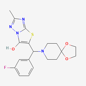 molecular formula C19H21FN4O3S B2384488 5-((3-氟苯基)(1,4-二氧杂-8-氮杂螺[4.5]癸-8-基)甲基)-2-甲基噻唑并[3,2-b][1,2,4]三唑-6-醇 CAS No. 851810-45-2